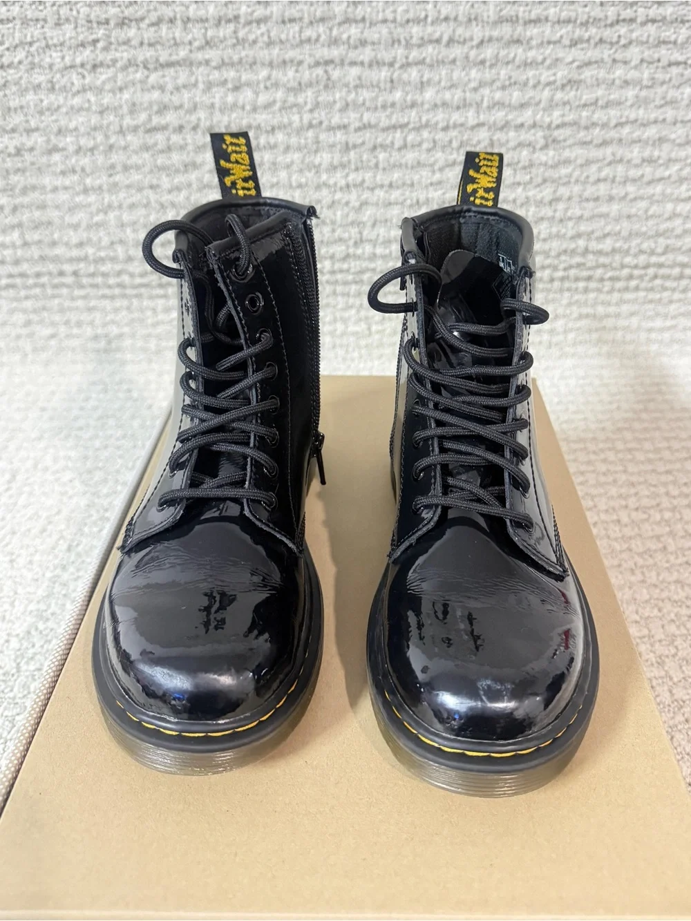 Dr. Martens Kids Black Patent Leather Lace-Up Boots Size US 2 No Box